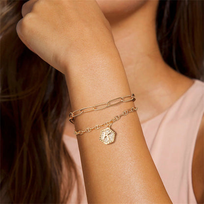 Gold Initial Bracelets for Women Dainty 14K Gold Filled Layered Initial Bracelet