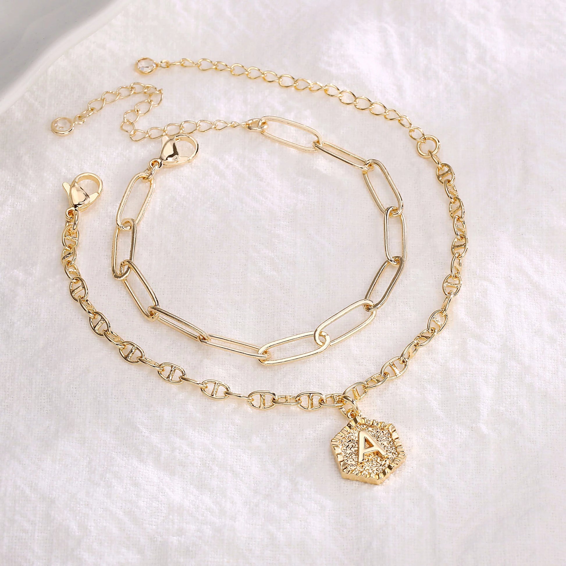 Gold Initial Bracelets for Women Dainty 14K Gold Filled Layered Initial Bracelet