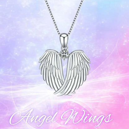 Jewelry on Clearance！Necklaces for Women Angel Wings Necklace 925 Silver Guardian Angel Wings Pendant Birthstone Necklace for Women Jewelry Gifts