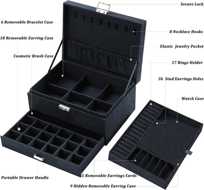 Jewelry Boxes for Women Black Velvet Jewelry Organizer with Lock,Teen Jewelry Organizers and Storage Earring and Necklace Holder Organizer Box Womens Jewelry Box for Necklaces Earrings Rings Bracelets